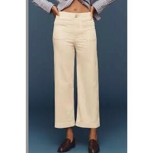 Anthropologie by Maeve Womens 16 P Cream Colette Corduroy Crop Wide-Leg Pant NEW